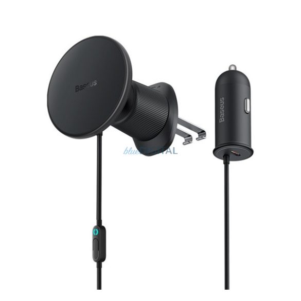 BASEUS CW01 încărcător auto (pentru ventilație, 15W, fără fir, MagSafe + încărcător auto cu priză Type-C) NEGRU