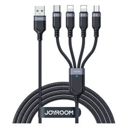   Cablu de date JOYROOM 4in1 (USB - Type-C/2 lightning/microUSB, 3.5A, încărcător rapid, 120cm) NEGRU