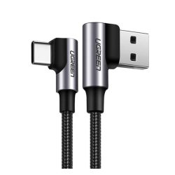  UGREEN cablu de date (USB - Tip-C, 3A, încărcător rapid 3.0, 50cm, 90 grade, șiret) NEGRU