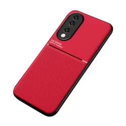   HUSĂ! - Protectie din plastic pentru telefon (cadru din silicon, rezistenta medie la impact, placa metalica incorporata, spate cu efect piele, model in dungi) RED Honor 90 5G