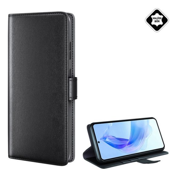 Husă stativă, piele naturală (FLIP, deschidere laterală, desktop) negru Honor 90 Lite 5G