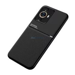   HUSĂ! - Protectie din plastic pentru telefon (cadru din silicon, rezistenta medie la impact, placa metalica incorporata, spate cu efect piele, model in dungi) NEGRU Huawei Nova 11 Pro