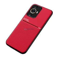   HUSĂ! - Protecție din plastic pentru telefon (cadru din silicon, rezistență medie la impact, placă metalică încorporată, spate cu efect piele, model în dungi) ROȘU Huawei Nova 11 Pro