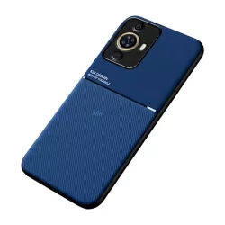   HUSĂ! - Protectie din plastic pentru telefon (cadru din silicon, rezistenta medie la impact, placa metalica incorporata, spate cu efect piele, model in dungi) ALBASTRU INCHIS Huawei Nova 11 Pro