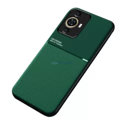   HUSĂ! - Protecție din plastic pentru telefon (cadru din silicon, rezistență medie la impact, placă metalică încorporată, spate cu efect piele, model în dungi) VERDE ÎNCHIS Huawei Nova 11 Pro