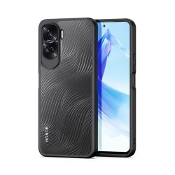   HUSĂ! - DUX DUCIS AIMO protecție din plastic pentru telefon (rezistentă la impact mediu, cadru din silicon, protecție pentru cameră, mată, model ondulat) negru Honor 90 Lite 5G