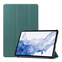   Husă în picioare, efect piele (FLIP activ, deschidere laterală, TRIFOLD, suport desktop, suport creion) VERDE ÎNCHIS Samsung Galaxy Tab S9 WIFI (SM-X710), Samsung Galaxy Tab S9 LTE ​​(SM-X716)