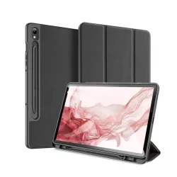   Husa DUX DUCIS DOMO in picioare, efect piele (activ, cu deschidere laterala, TRIFOLD, suport desktop, suport creion, model textil) NEGRU Samsung Galaxy Tab S9 WIFI (SM-X710), Samsung Galaxy Tab S9 LTE ​​(SM-X716)
