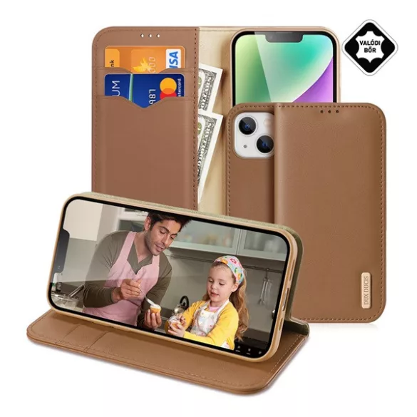 HUSĂ! - Husa DUX DUCIS HIVO in picioare, piele naturala (FLIP, deschidere laterala, functie suport de masa, suport card bancar, protectie RFID) MARO Apple iPhone 15