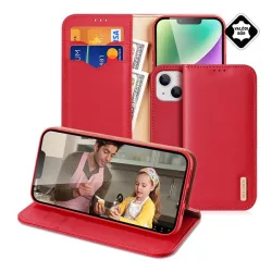   HUSĂ! - Husa DUX DUCIS HIVO in picioare, piele naturala (FLIP, deschidere laterala, functie suport de masa, suport card bancar, protectie RFID) RED Apple iPhone 15 Plus