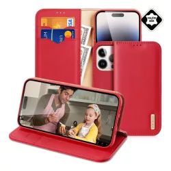   HUSĂ! - Husa DUX DUCIS HIVO in picioare, piele naturala (FLIP, deschidere laterala, functie suport de masa, suport card bancar, protectie RFID) RED Apple iPhone 15 Pro Max