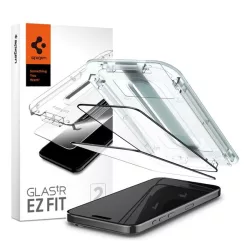   SPIGEN EZ FIT HD sticla de protectie pentru ecran 2buc (2.5D, prietenos cu carcasa, ultra-subtire, 0.2mm, 9H + cadru auxiliar) NEGRU Apple iPhone 15 Pro Max