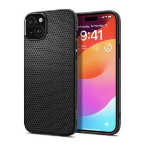 Protectie de telefon din silicon SPIGEN LIQUID AIR (rezistenta medie la impact, colt cu perna de aer, model romb) NEGRU Apple iPhone 15 Plus