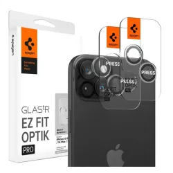  SPIGEN OPTIK PRO sticlă de protecție pentru cameră 2buc (margine rotunjită, rezistentă la zgârieturi, 9H, doar obiectiv) TRANSPARENT Apple iPhone 15, Apple iPhone 15 Plus