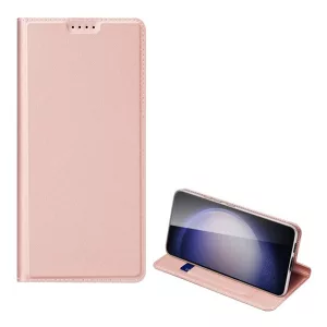 HUSĂ! - Husă DUX DUCIS SKIN PRO în picioare, efect piele (FLIP, deschidere laterală, buzunar pentru card, suport pentru masă) ROZ Samsung Galaxy S23 FE (SM-S711)