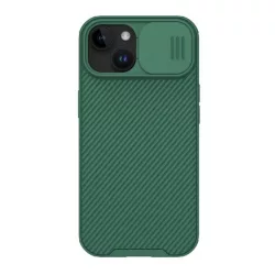   HUSĂ! - Protector de telefon din plastic NILLKIN CAMSHIELD PRO (cadru din silicon, rezistenta medie la impact, protectie camera, model in dungi) VERDE INCHIS Apple iPhone 15 Plus