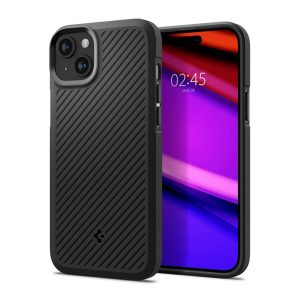 HUSĂ! - Protectie de telefon din silicon SPIGEN CORE ARMOR (rezistenta la impact mediu, protectie camera, model in dungi) NEGRU Apple iPhone 15 Plus