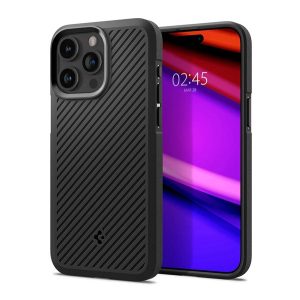 Protectie de telefon din silicon SPIGEN CORE ARMOR (rezistenta la impact mediu, protectie camera, model in dungi) NEGRU Apple iPhone 15 Pro Max