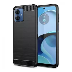   HUSĂ! - Protectie de telefon din silicon (rezistenta la impact mediu, colt cu perna de aer, periat, model carbon) NEGRU Motorola Moto G14