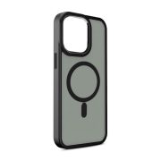   Protector de telefon din silicon (rezistenta la impact mediu, mat, spate din plastic, protectie camera, compatibil Magsafe) NEGRU Apple iPhone 15 Pro
