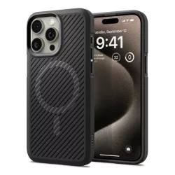   HUSĂ! - Protectie de telefon din silicon SPIGEN CORE ARMOR MAG (rezistenta la impact mediu, protectie camera, model in dungi, Magsafe) NEGRU Apple iPhone 15 Pro Max