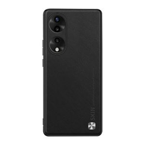 protecțiede telefon din silicon (spate cu efect de piele, protecție cameră, decor metalic) negru Honor 90 5G