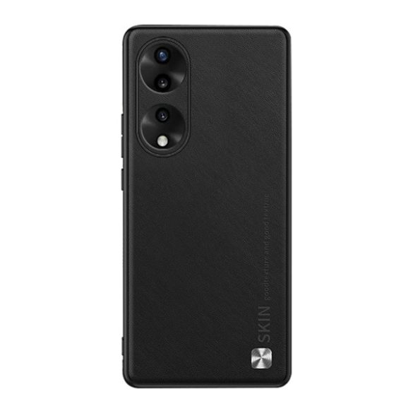 protecțiede telefon din silicon (spate cu efect de piele, protecție cameră, decor metalic) negru Honor 90 5G