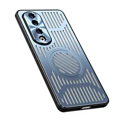   HUSĂ! - protecțiede telefon din silicon (rezistent la impact mediu, spate din aluminiu, magnetic, protecție cameră, model cu dungi) albastruHonor 90 5G