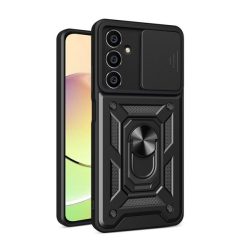   HUSĂ! - Protector de telefon din plastic Defender (rezistenta la impact mediu, interior din silicon, inel suport telefon, protectie camera) NEGRU Samsung Galaxy S23 FE (SM-S711)