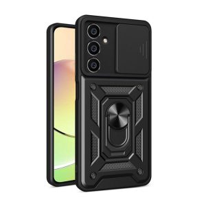 HUSĂ! - Protector de telefon din plastic Defender (rezistenta la impact mediu, interior din silicon, inel suport telefon, protectie camera) NEGRU Samsung Galaxy S23 FE (SM-S711)