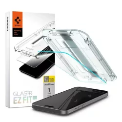  SPIGEN EZ FIT HD sticlă de protecție pentru ecran (2.5D, compatibil cu carcasă, ultra-subțire, 0.2mm, 9H + cadru auxiliar) TRANSPARENT Apple iPhone 15