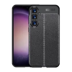   HUSĂ! - Protectie din silicon pentru telefon (rezistenta la impact, efect piele, model de cusaturi) NEGRU Samsung Galaxy S23 FE (SM-S711)