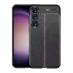 HUSĂ! - Protectie din silicon pentru telefon (rezistenta la impact, efect piele, model de cusaturi) NEGRU Samsung Galaxy S23 FE (SM-S711)