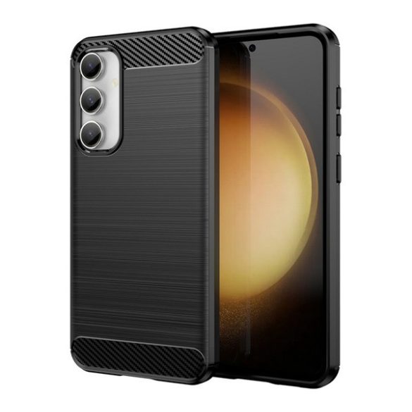 Protector de telefon din silicon (rezistenta la impact, colt cu perna de aer, periat, model carbon) NEGRU Samsung Galaxy S23 FE (SM-S711)