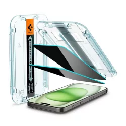   SPIGEN EZ FIT sticlă de protecție pentru ecran 2buc (2.5D, prietenos cu carcasă, ultra-subțire, 0.2mm, 9H + cadru auxiliar) TRANSPARENT Apple iPhone 15 Plus