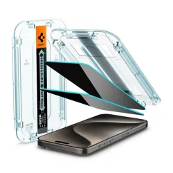   SPIGEN EZ FIT sticla de protectie pentru ecran 2buc (2.5D, prietenos cu carcasa, ultra-subtire, 0.2mm, 9H + cadru auxiliar) TRANSPARENT Apple iPhone 15 Pro Max