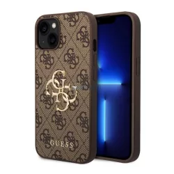   HUSĂ! - GUESS 4G BIG METAL LOGO plastic protector de telefon (rezistent la șocuri, efect de piele spate) BARNA Apple iPhone 15