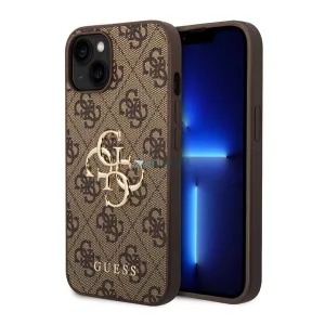 HUSĂ! - GUESS 4G BIG METAL LOGO plastic protector de telefon (rezistent la șocuri, efect de piele spate) BARNA Apple iPhone 15