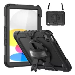  Protector de telefon din plastic Defender (rezistenta la impact, suport, 360° + curea de mana, curea de umar) NEGRU Apple IPAD 10.9 (2022)