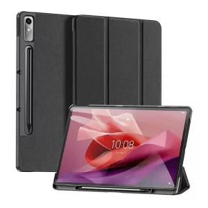 Husa DUX DUCIS DOMO in picioare, efect piele (activ, deschidere laterala, TRIFOLD, suport birou, suport creion, model textil) NEGRU Lenovo Tab P12 (TB370)