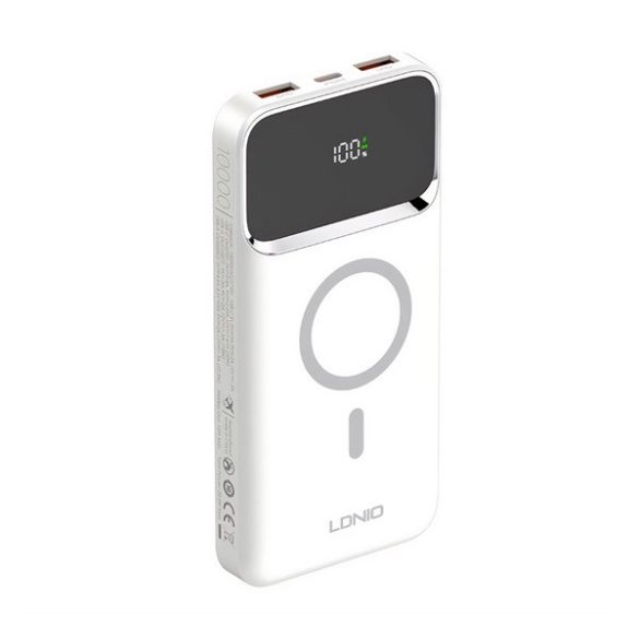 Încărcător de urgență LDNIO 2 prize USB+Type-C (10000mAh, 15W, încărcător rapid PD, wireless) ALB