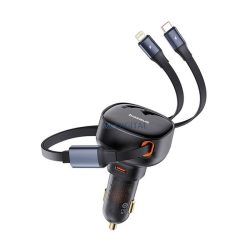   Încărcător auto BASEUS ENJOYMENT priză tip C (60W, încărcător rapid PD + tip C - cablu fulger) NEGRU