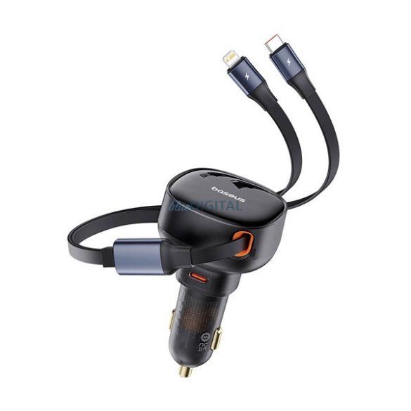 Încărcător auto BASEUS ENJOYMENT priză tip C (60W, încărcător rapid PD + tip C - cablu fulger) NEGRU