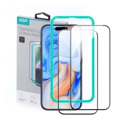   Sticlă de protecție pentru ecran ESR 2 buc (margine rotunjită 2.5D, 0.3mm, 9H, fără amprentă + cadru de montare) NEGRU Apple iPhone 15 Plus