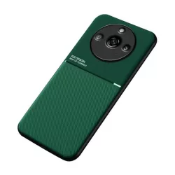   HUSĂ! - Protectie din plastic pentru telefon (cadru din silicon, rezistenta medie la impact, placa metalica incorporata, spate cu efect piele, model in dungi) VERDE INCHIS Realme 11 Pro, Realme 11 Pro Plus