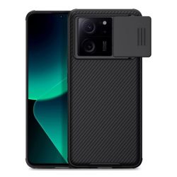   HUSĂ! - NILLKIN CAMSHIELD PRO protecție din plastic pentru telefon (cadru din silicon, rezistent la impact mediu, protecție a camerei, model cu dungi) negru Xiaomi 13T, Xiaomi 13T Pro