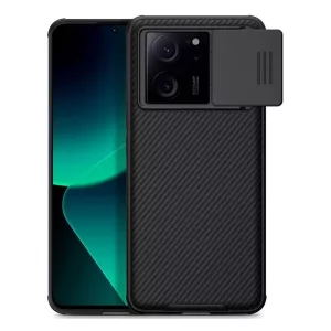 HUSĂ! - NILLKIN CAMSHIELD PRO protecție din plastic pentru telefon (cadru din silicon, rezistent la impact mediu, protecție a camerei, model cu dungi) negru Xiaomi 13T, Xiaomi 13T Pro