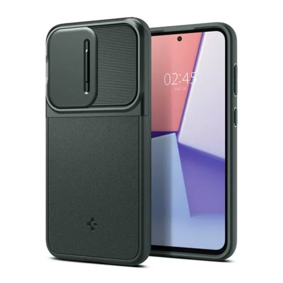 HUSĂ! - Protectie din plastic pentru telefon SPIGEN OPTIK ARMOR (cadru din silicon, protectie camera) VERDE ÎNCHIS Samsung Galaxy S23 FE (SM-S711)