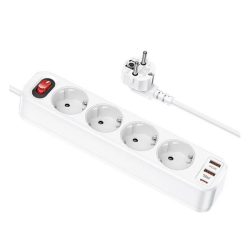   Distribuitor de energie HOCO (4 prize AC+2 USB+Type-C, 20W, încărcător rapid PD 3.0 + cablu 180cm) ALB
