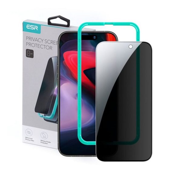 Sticlă de protecție pentru ecran ESR (2.5D, 0.3mm, 9H, protecție împotriva zgomotului + cadru de montare) NEGRU Apple iPhone 15 Pro Max